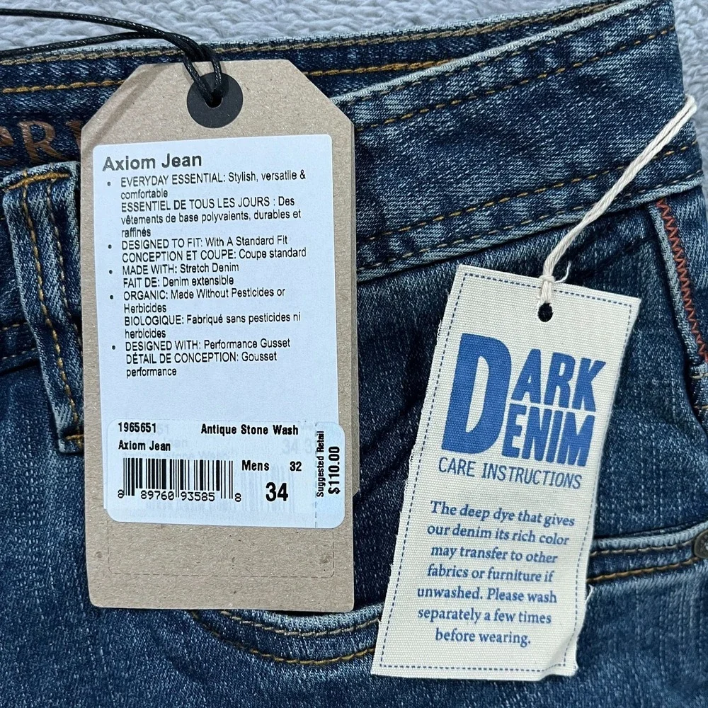Prana Axiom Straight Leg Jeans Men 34x32 Denim Antique Stone Blue Cotton Y2K
